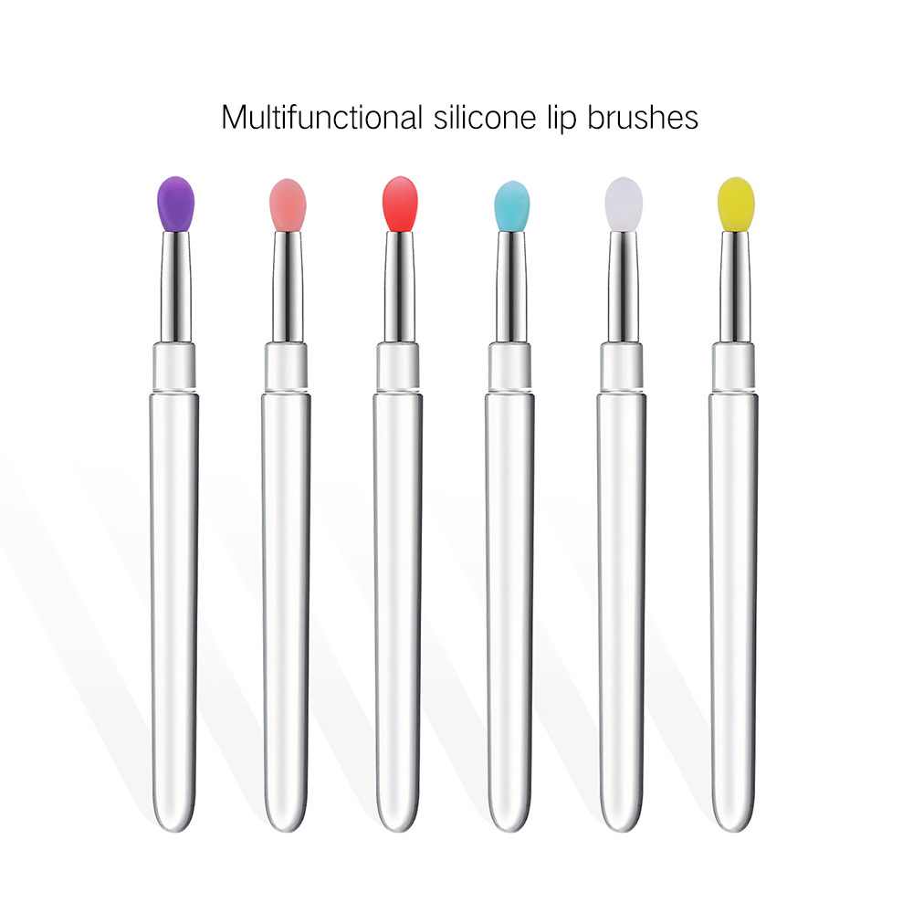 6 Color Transparent Rod Silicone Lip Brush with Plastic Handle Lid Dustproof Multifunctional Sequin Sizzy Lipstick Brush