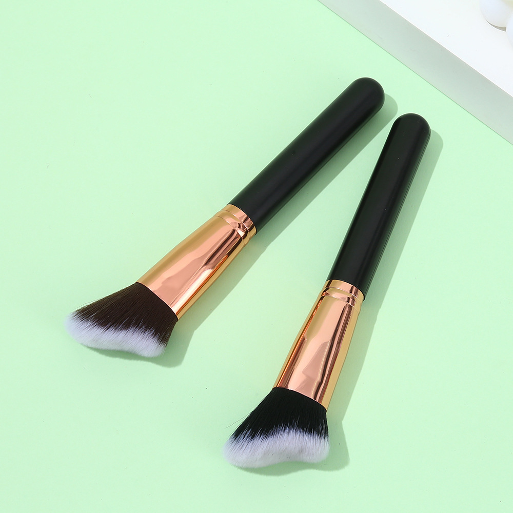 Rounded Kabuki Foundation Brush Dense Synthetic Bristles Rose Gold Ferrule Black Handle for Full Coverage Base Makeup