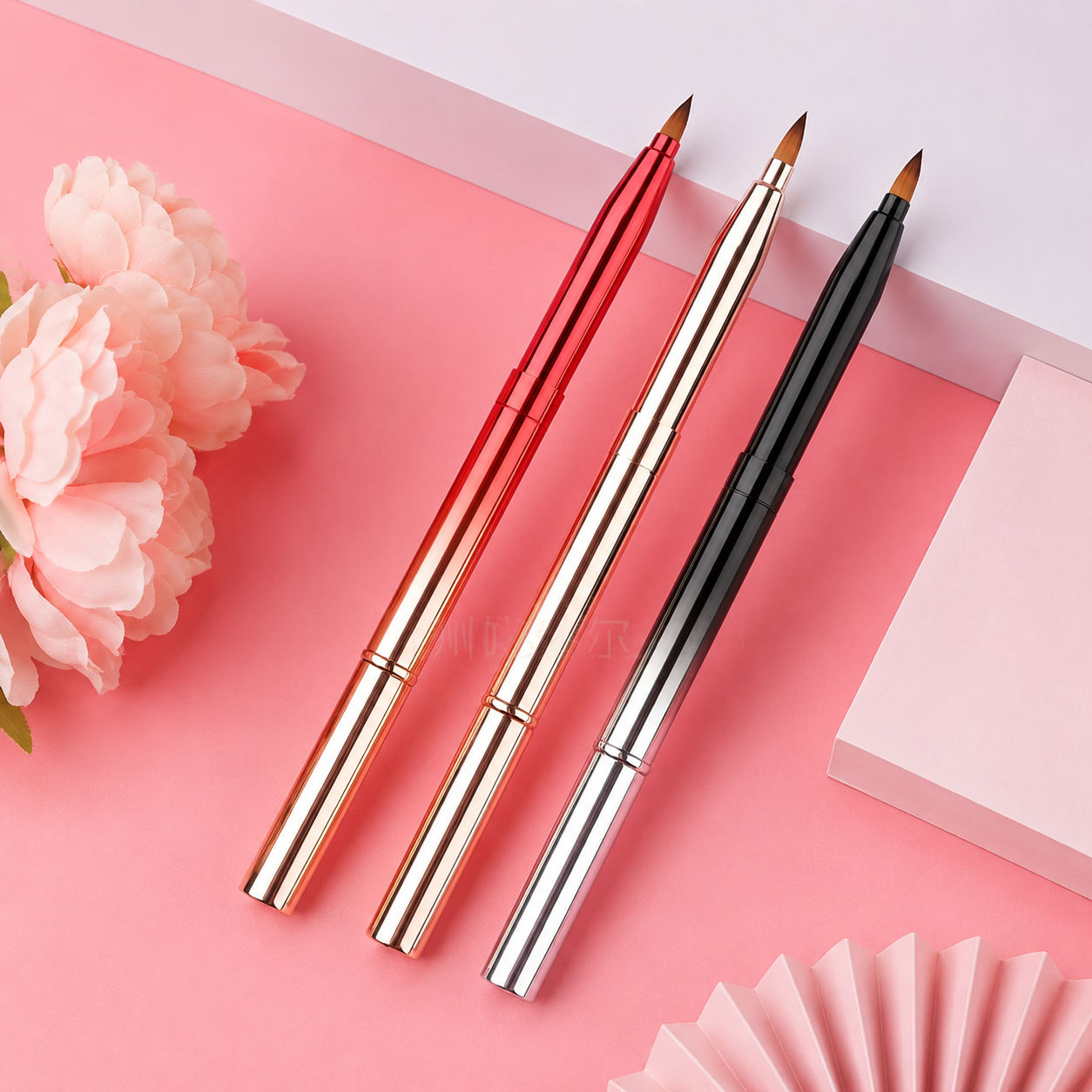 Telescopic Double-headed Lip Brush with Handle Artificial Fiber &amp; Metal Portable Women's Lipstick &amp; Lip Glaze Brush D09