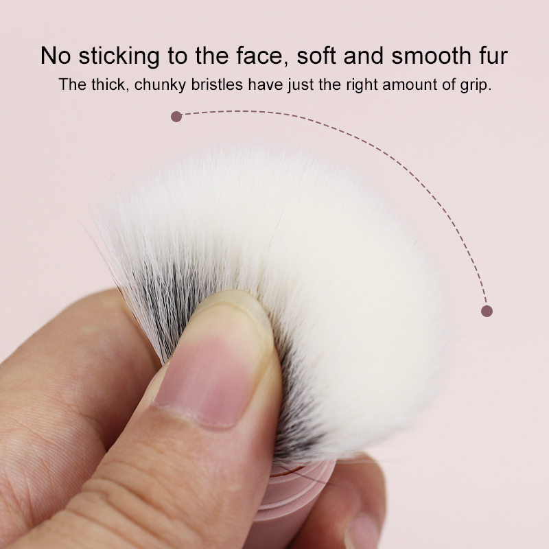 Pink Retractable Kabuki Brush, Fluffy Synthetic Bristles Travel Makeup Brush for Setting Powder, Blush, Bronzer &amp; Highlighter