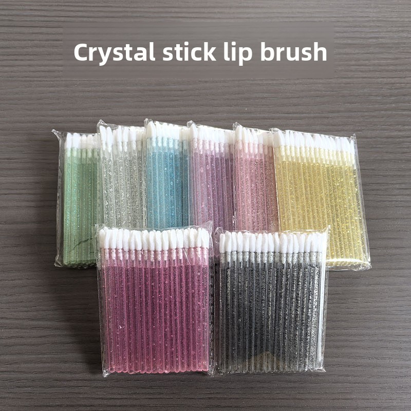 Cross-border 50-piece Plastic-handle Nylon Solid Lip Brush Cotton Swab Sticks Lip Gloss Blending Brush Makeup Tool Brush