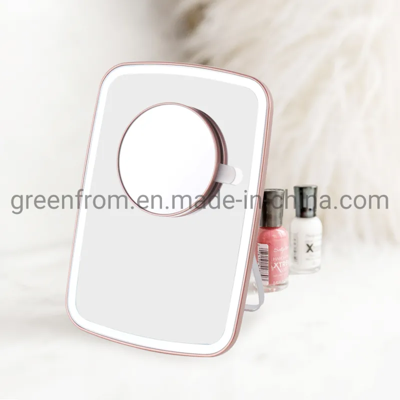 Portable Rose Gold LED Lighted Travel Desktop Make up Mirror