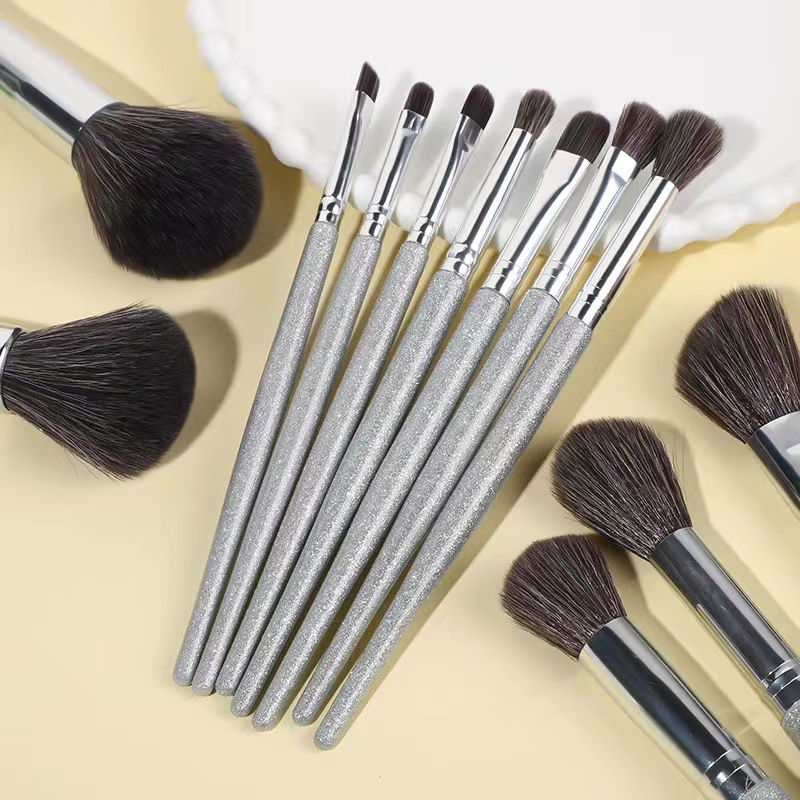 Beautichen 12PCS Makeup Brushes Set Hybrid Bristles - Silver Pearl Handle Tapered Brush Highlighter Blush Travel Size Concealer Bulk OEM