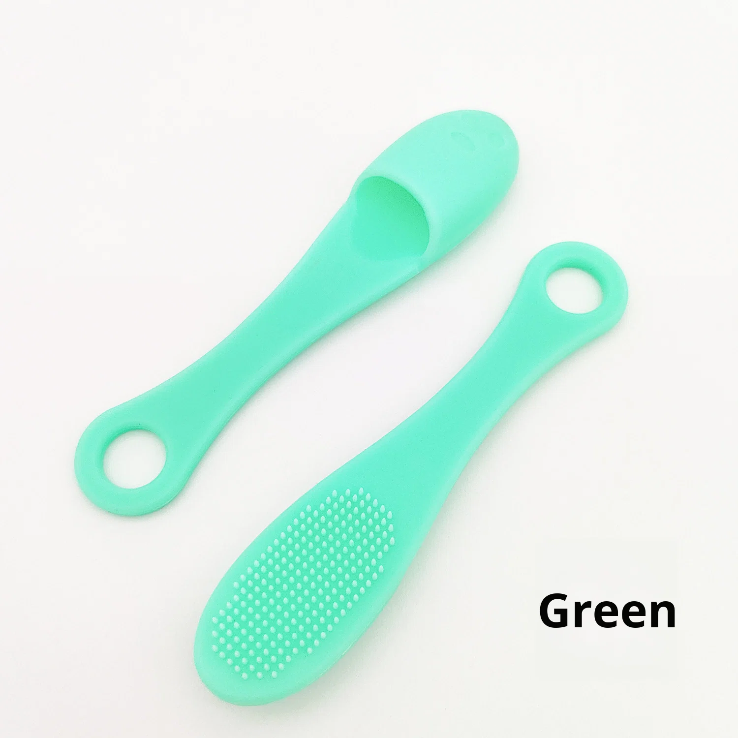 Wholesale Flat Silicone Blusher Brush with Plastic Handle for Face Makeup and Pore Cleansing Exfoliation
