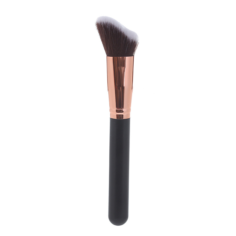 Rounded Kabuki Foundation Brush Dense Synthetic Bristles Rose Gold Ferrule Black Handle for Full Coverage Base Makeup