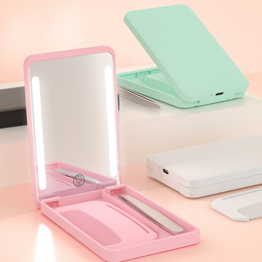 Multi Functional Makeup Mirror with LED Light Source Portable Travel Makeup Box LED Mirror