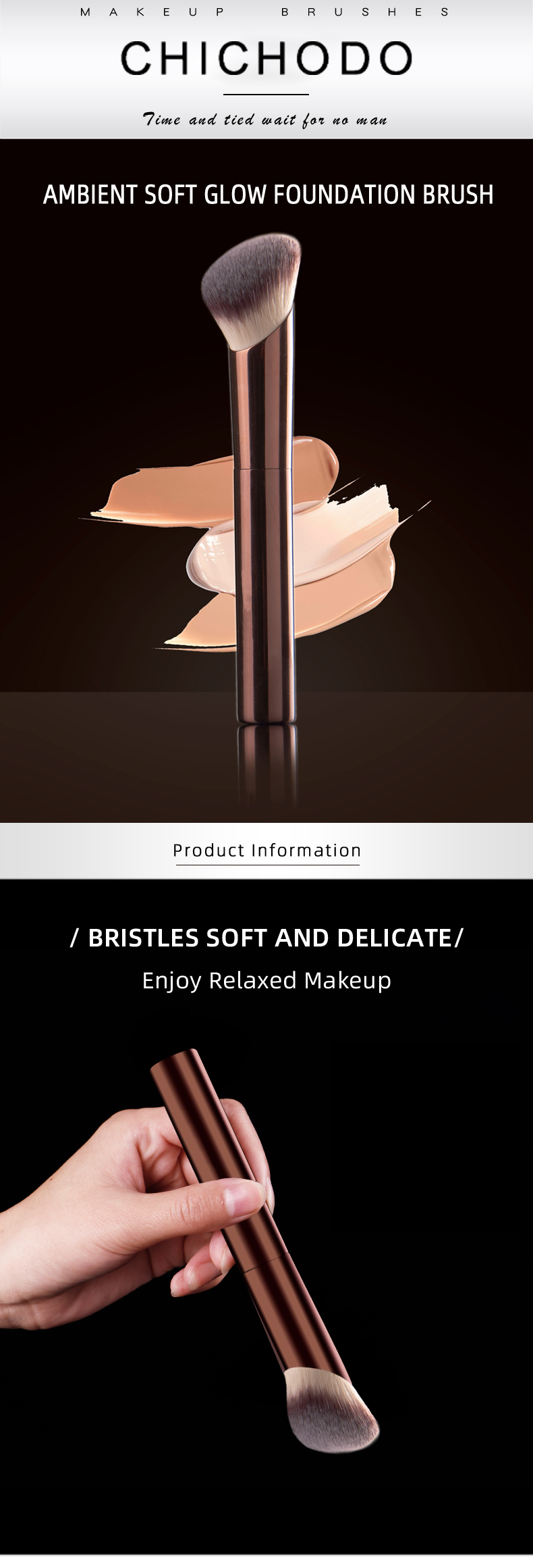 HG Long Handle Makeup Brush for Foundation High Density Synthetic Bristles Easy to Clean