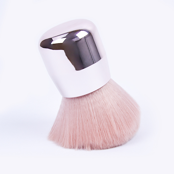 Mini Size Soft Synthetic Hair Pink Kabuki Blusher Brush with Metal Handle for Travel Cosmetic Powder Use