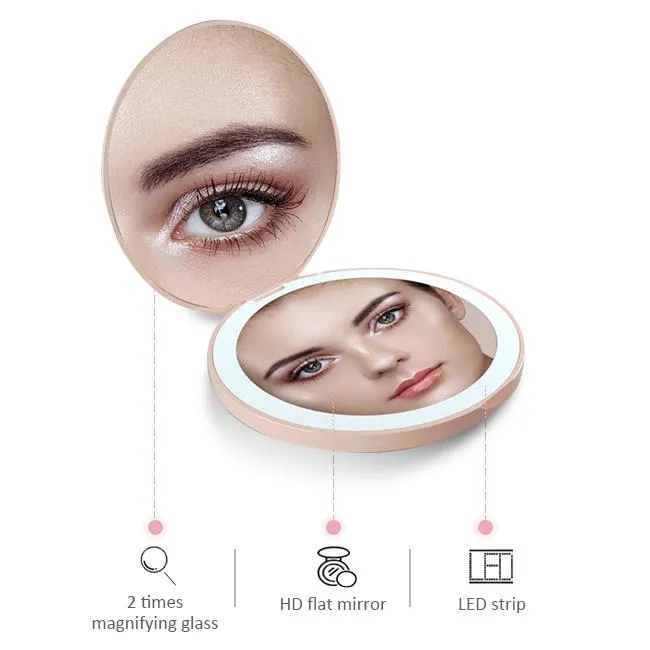 Travel Portable Folding Makeup Mirror with LED Light Zoom in