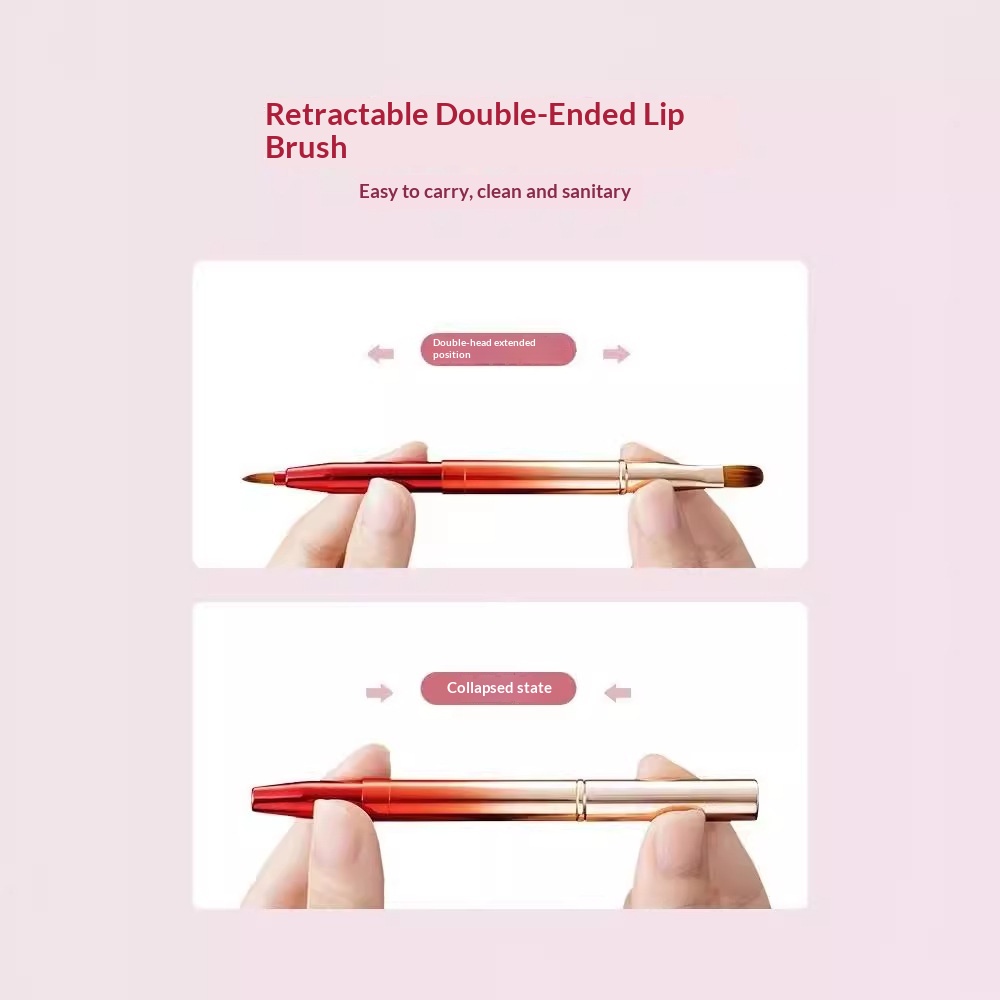 Colorful Portable Telescopic Metal Handle Double Ended Lipstick and Single Lip Brush Cap Travel Mini Makeup Brush