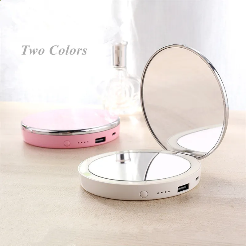 LED Compact Mirror Rechargeable 1X/10X Magnification Dimmable Travel Makeup Mirror Handbag Handheld Double Sided Mirror