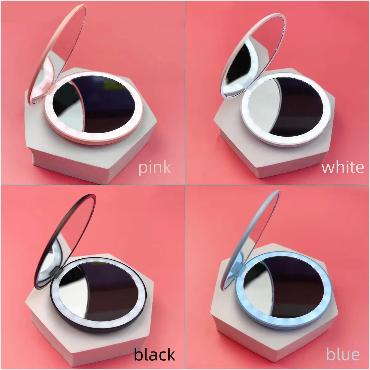 Personalized Touch USB Charger Portable Travel Vanity Mirror Lighted Customized Logo Makeup LED Compact Mirror with Light
