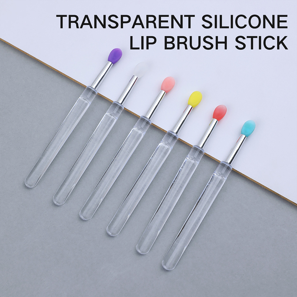 6 Color Transparent Rod Silicone Lip Brush with Plastic Handle Lid Dustproof Multifunctional Sequin Sizzy Lipstick Brush