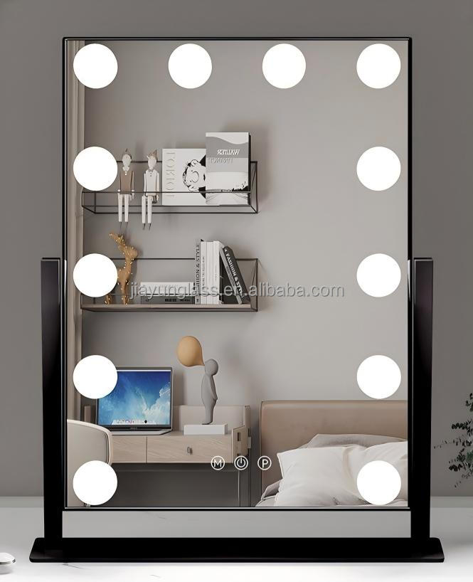 Desktop hollywood Style Smart Touch Screen Makeup Mirror 9 Bulbs Vanity Mirror with Light Bulbs 12 Lights