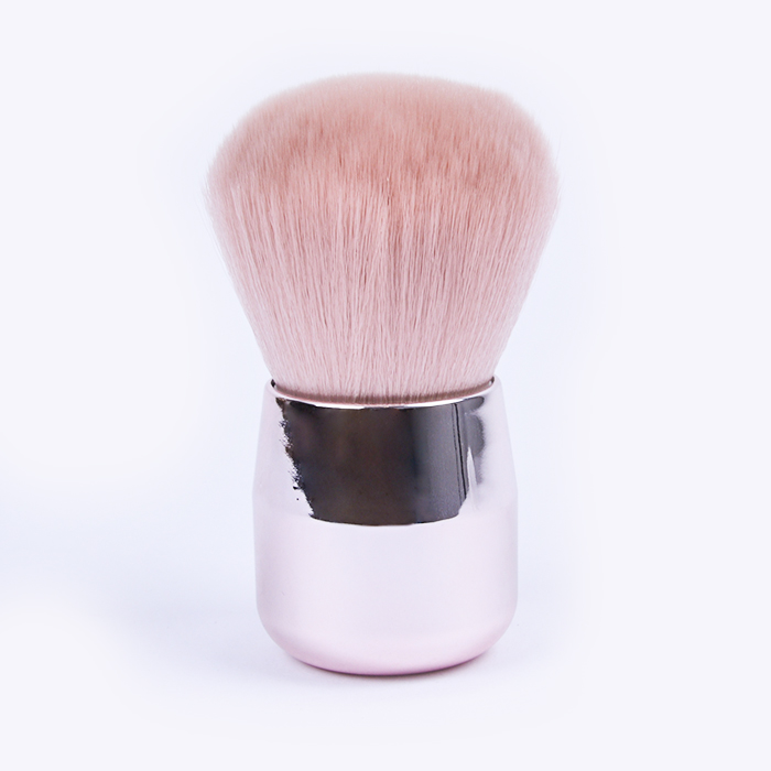 Mini Size Soft Synthetic Hair Pink Kabuki Blusher Brush with Metal Handle for Travel Cosmetic Powder Use