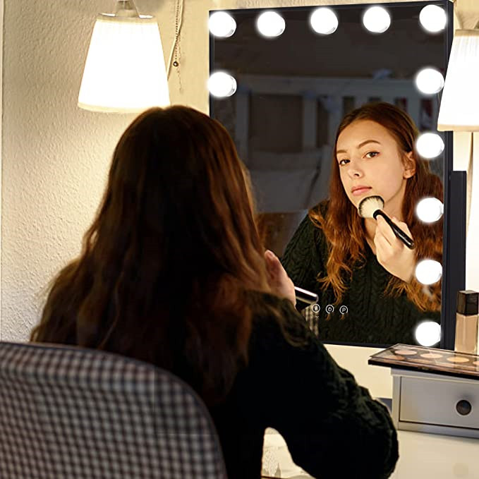 Vanity Mirror with Lights and Magnification Hollywood Makeup Mirror with 15pcs Dimmable LED Dressing Room Tabletop Mirror