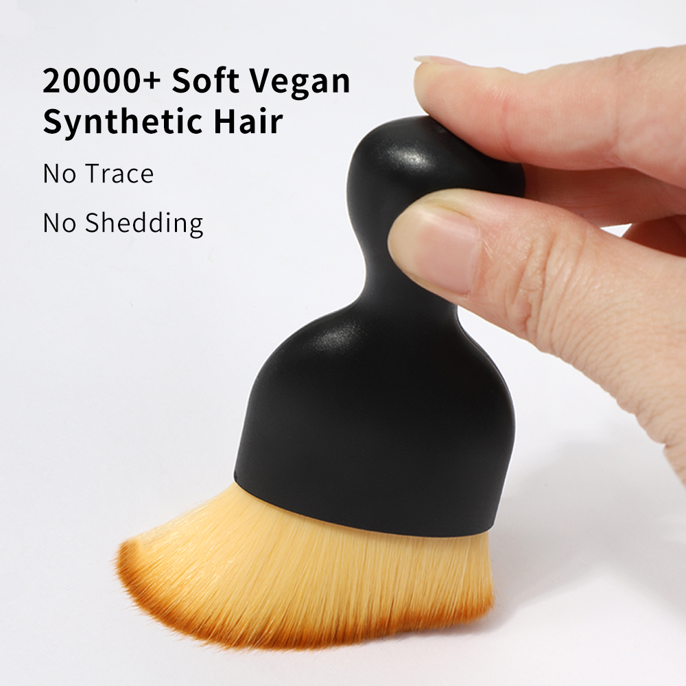 Portable Black Curved Vegan Soft S Shape Fluffy Blending Synthetic Bristle Blush Brush Contour Foundation Kabuki Makeup Brush