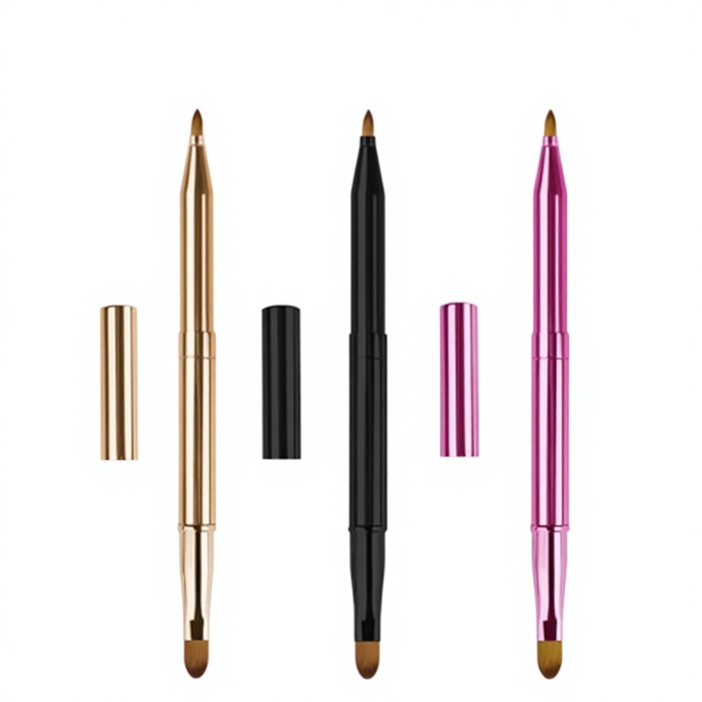 Colorful Portable Telescopic Metal Handle Double Ended Lipstick and Single Lip Brush Cap Travel Mini Makeup Brush