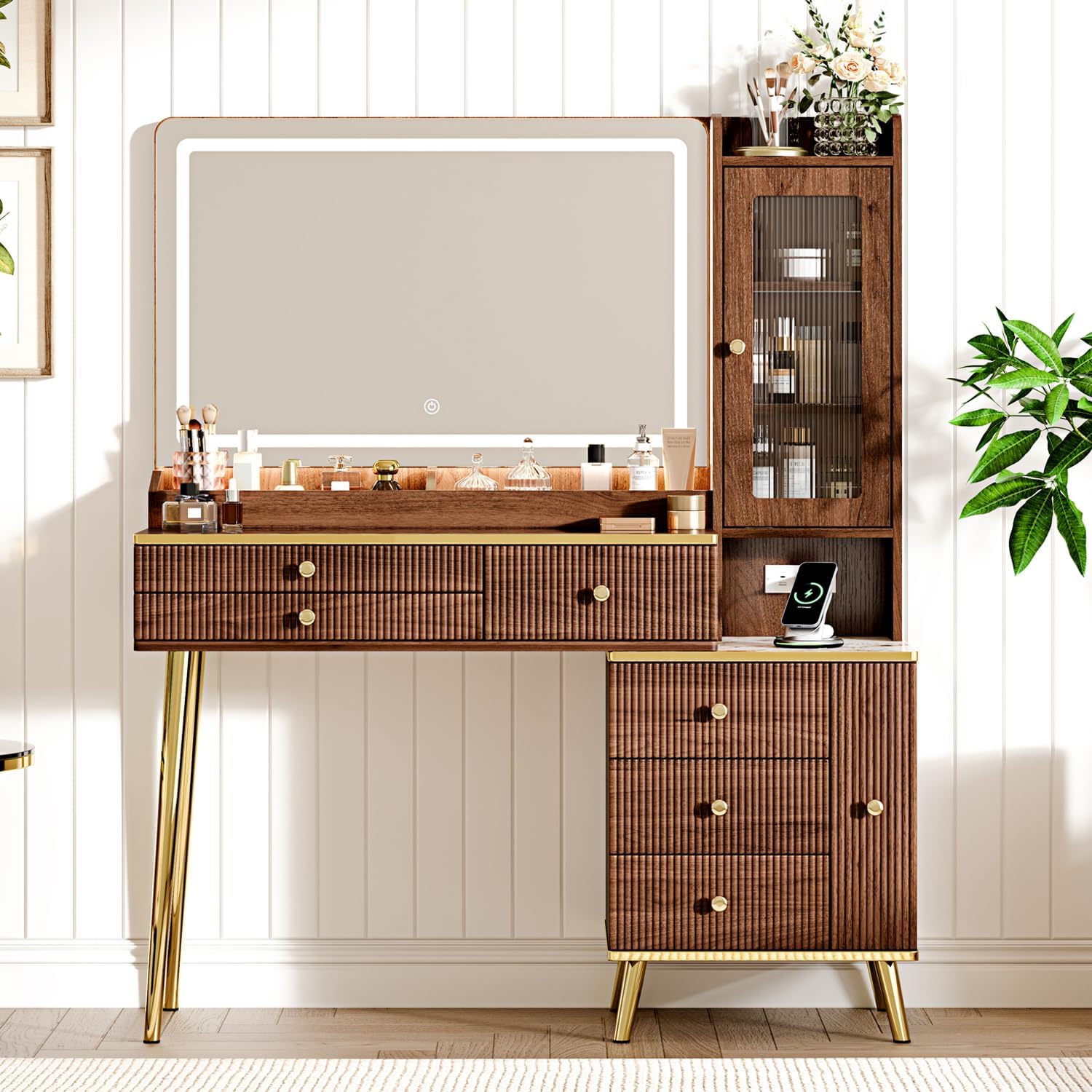 Vanity Desk With 29.53" HD Lighted Mirror, 47.24" Big Modern Vanity Desk With Mirror And Lights, Makeup Vanity With 5 Drawers