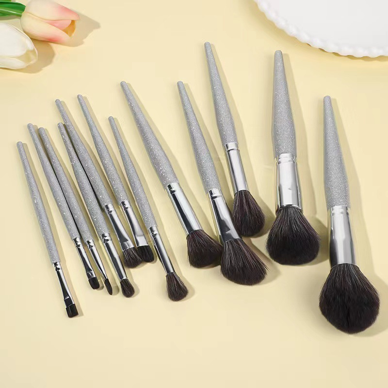Beautichen 12PCS Makeup Brushes Set Hybrid Bristles - Silver Pearl Handle Tapered Brush Highlighter Blush Travel Size Concealer Bulk OEM
