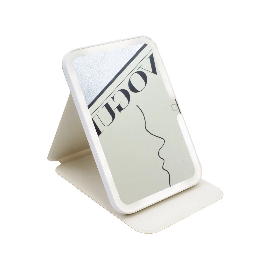 LED Square Case Travel Makeup Mirror with Three-Color Lighting