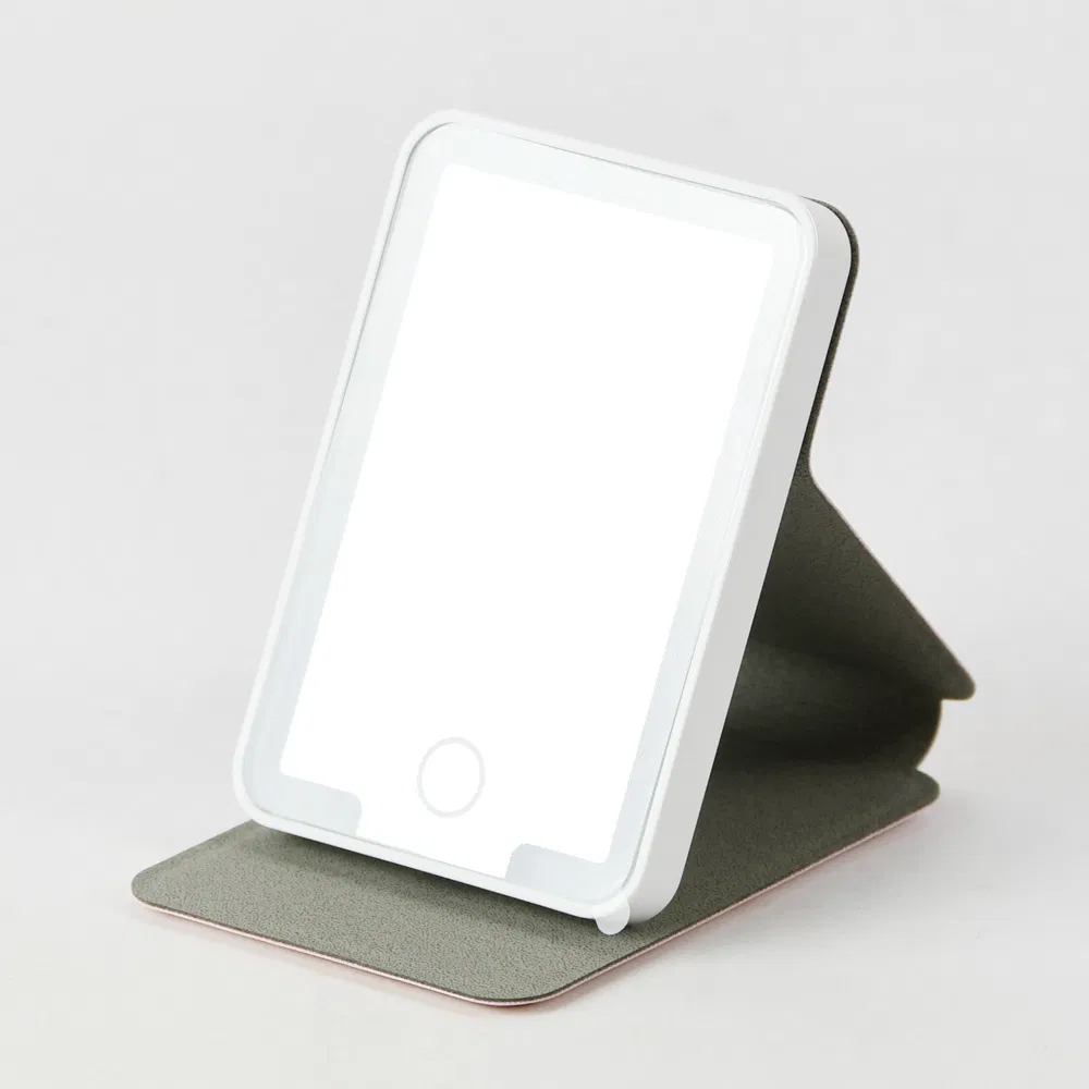 Custom PU Smart LED Vanity Rechargeable Foldable Portable Travel Cosmetic Makeup Compact Mirror