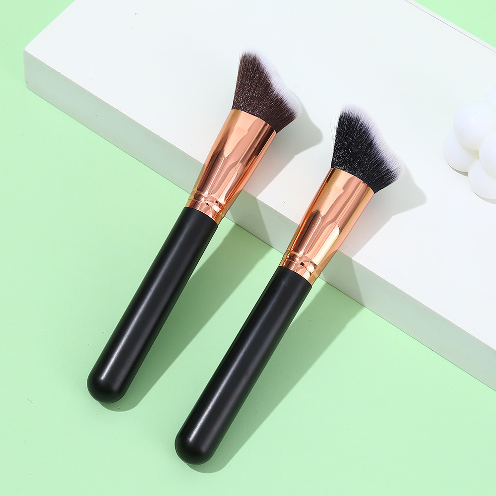 Rounded Kabuki Foundation Brush Dense Synthetic Bristles Rose Gold Ferrule Black Handle for Full Coverage Base Makeup
