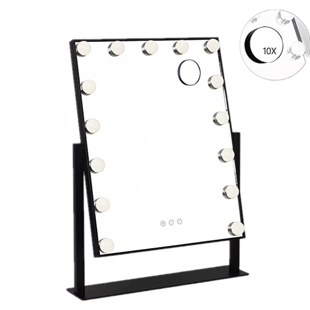 Vanity Mirror with Lights and Magnification Hollywood Makeup Mirror with 15pcs Dimmable LED Dressing Room Tabletop Mirror