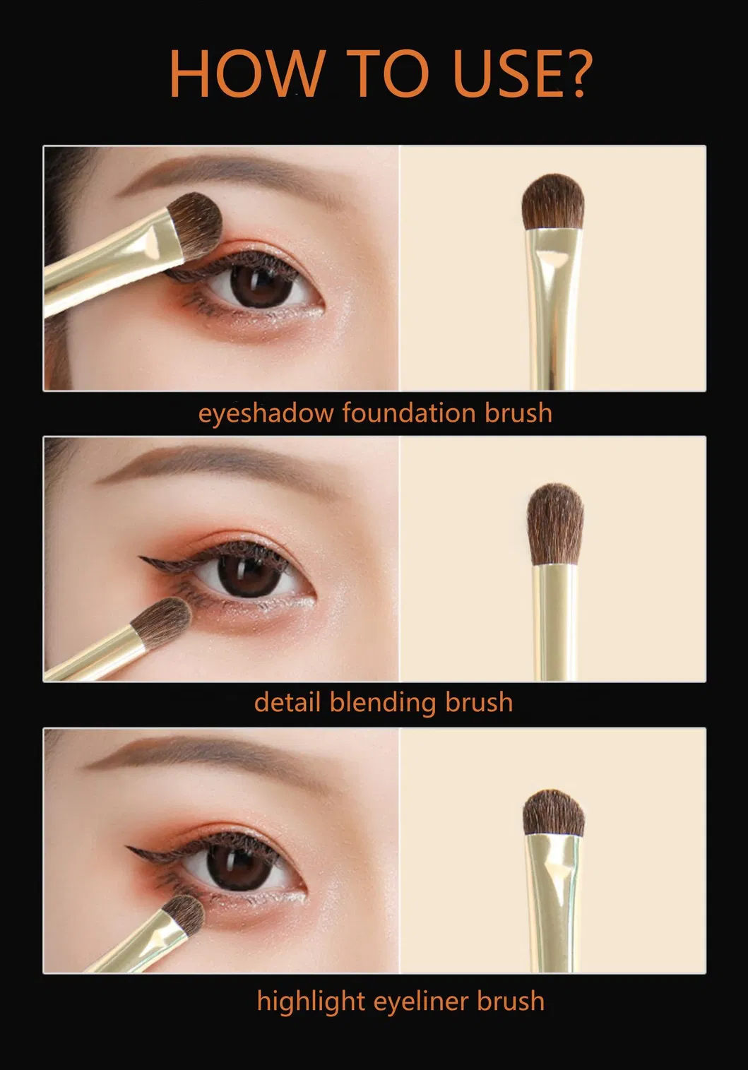 3PCS Horse Pony Hair Eyeshadow Brush Basic Foundation Animal Hair Makeup Brush