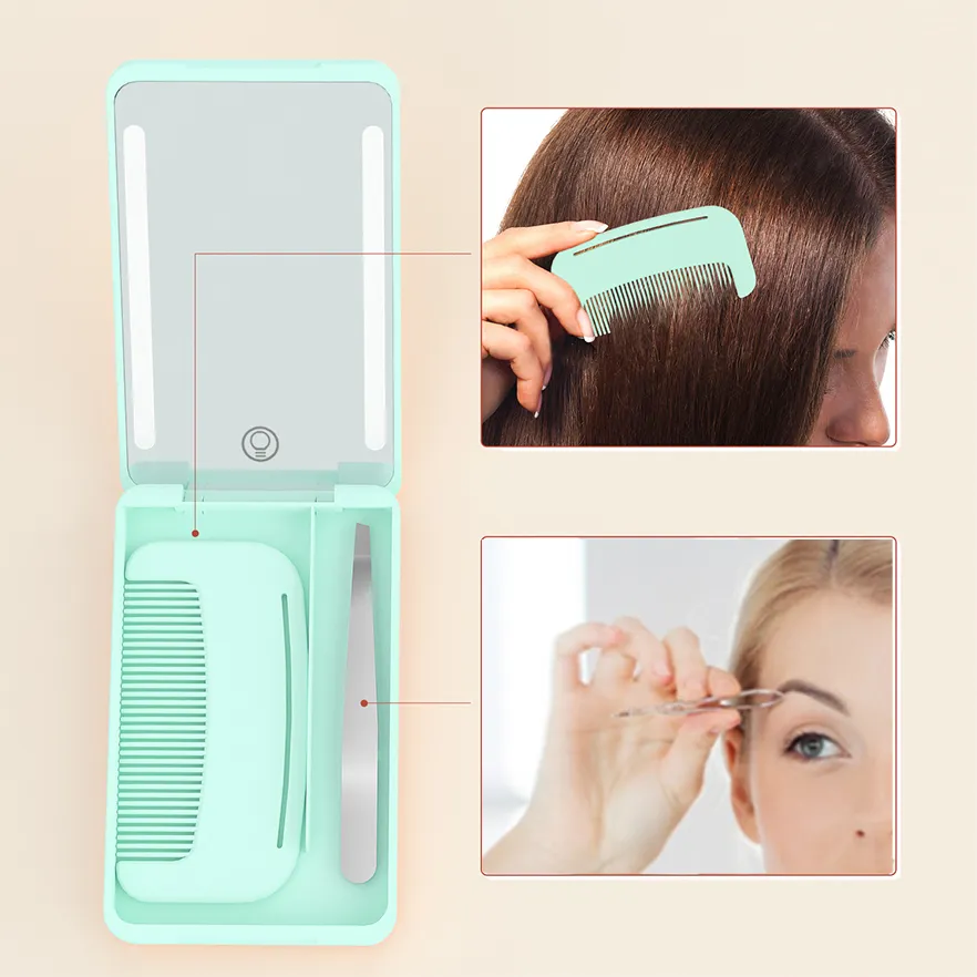 Multi Functional Makeup Mirror with LED Light Source Portable Travel Makeup Box LED Mirror