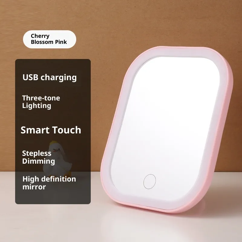 LED Square Case Travel Makeup Mirror with Three-Color Lighting