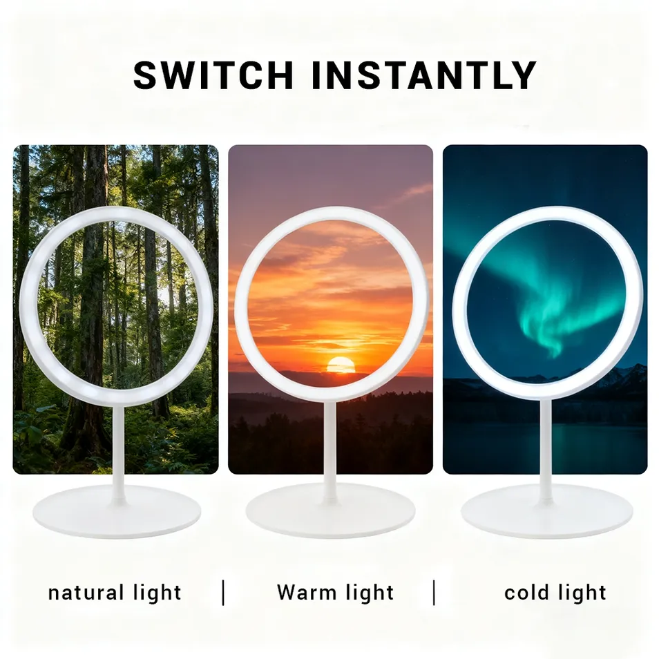 LED Square Case Travel Makeup Mirror with Three-Color Lighting