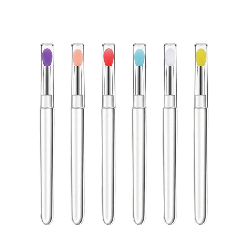 6 Color Transparent Rod Silicone Lip Brush with Plastic Handle Lid Dustproof Multifunctional Sequin Sizzy Lipstick Brush