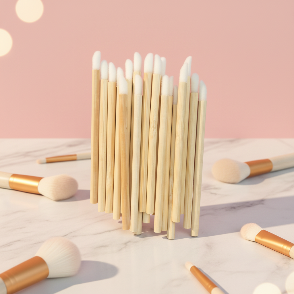 Cangli 1000 Pcs Disposable White Hair Nylon Lip Brushes Premium Wholesale Bamboo Handle Skin-friendly Makeup Eyelash Applicator