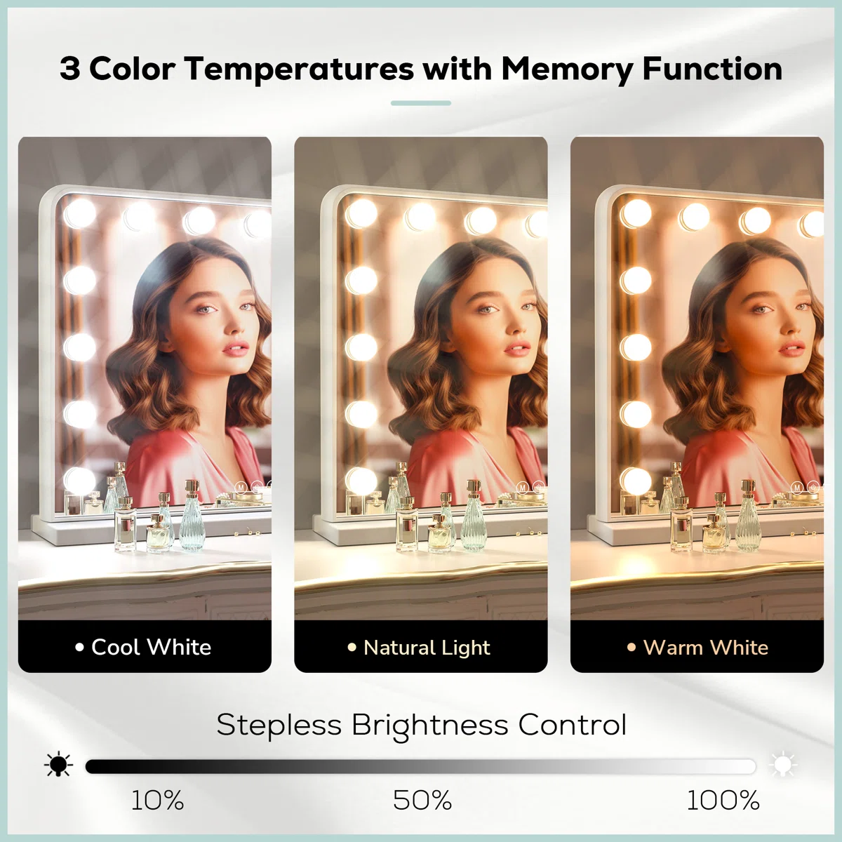 LED Lighted for Hollywood Makeup Vanity Mirror Luxury Bathroom Vanity Mirror with Adjustable Dimmable Memory Function for