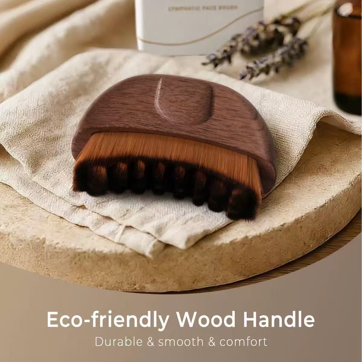 2026 New Arrival Portable Lymphatic Contour Cheek Brush Wood Handle Anti-Puffiness Massage Tool for Makeup