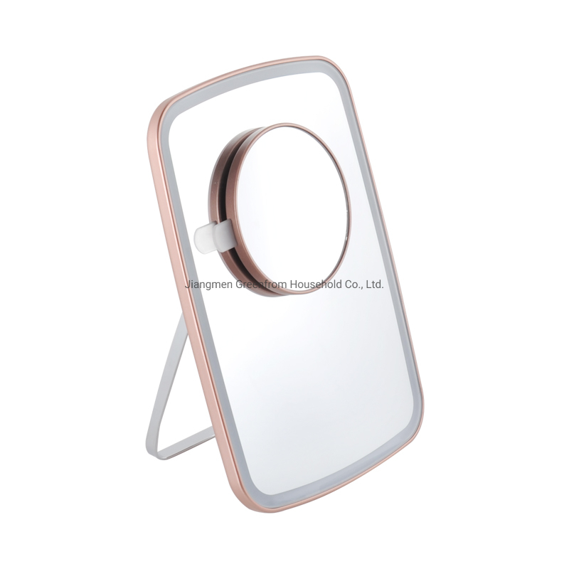 Portable Rose Gold LED Lighted Travel Desktop Make up Mirror
