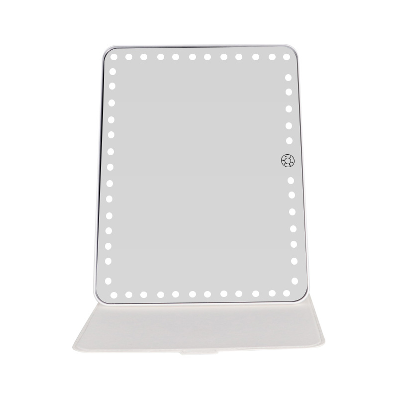 Three-Color Light Portable Ultra-Thin Compact LED Makeup Mirror with Leather Case Folding Travel Mirror