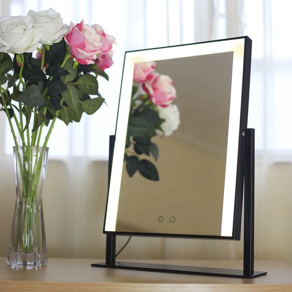 Modern Style for Hollywood LED Stripe Mirror 360 Degree Rotatable Adjustable Square Vanity Glass Metal Frame for Living Makeup