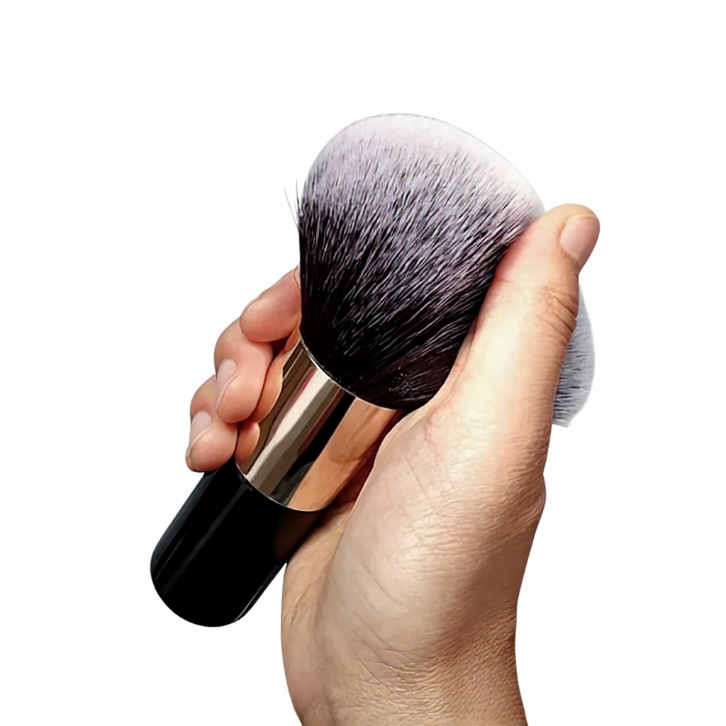 Portable Blush Brush with Synthetic Hair Aluminum Ferrule and Plastic Handle for Face Makeup &amp; Shaving Brush Use