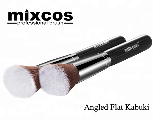 Angled Flat Style Kabuki Brush Black Wood Handle Classic High End Eco Friendly Single Custom Made Color Branded Makeup Brush