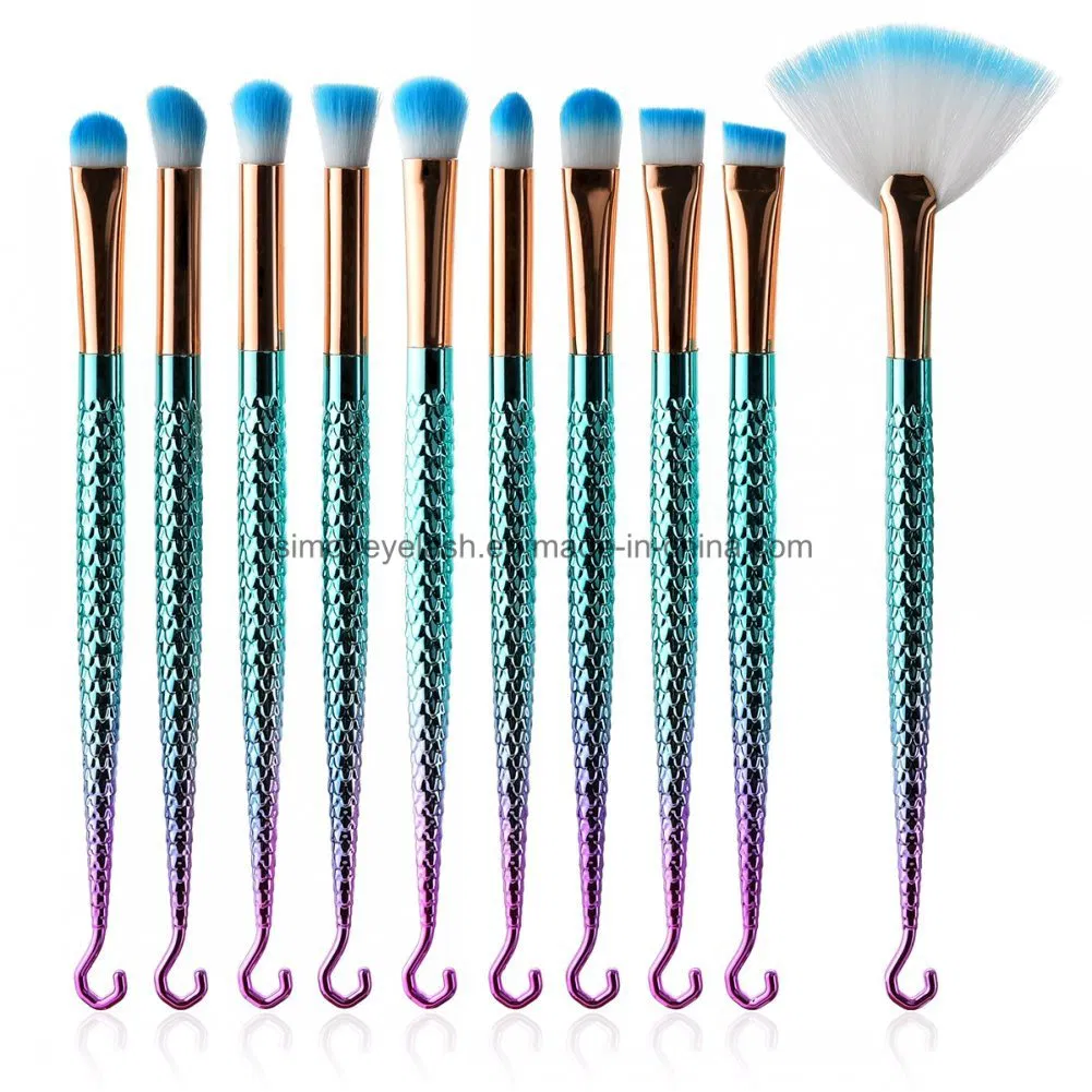 New 10PCS/Set Fish Hooks Mermaid Makeup Brushes Cosmetics Concealer Eyeliner Brush