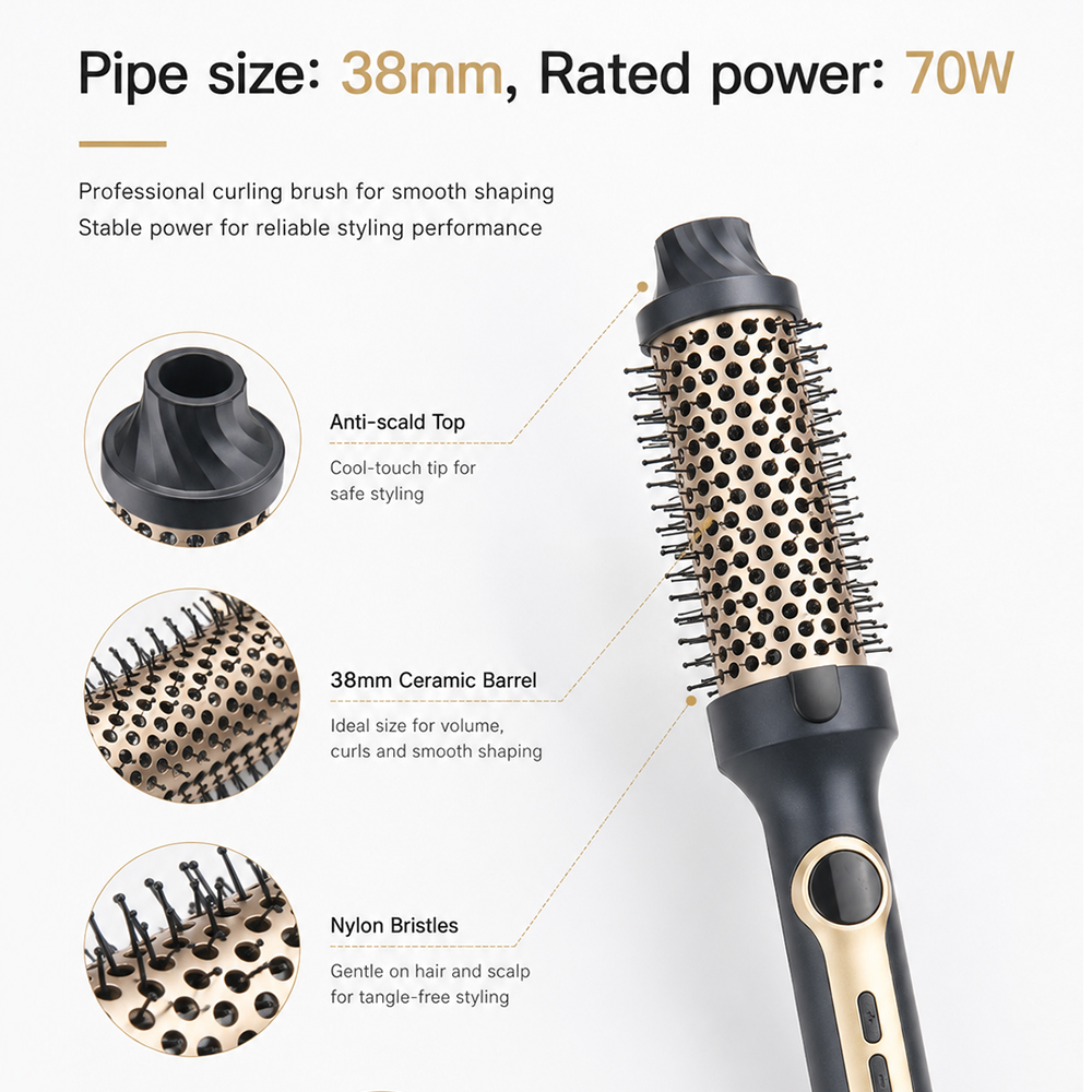 38mm Multi Temperature Settings Auto Shut-Off 1.5 Inch Electric Heated Thermal Brush Professional Electric Hair Curler Brush
