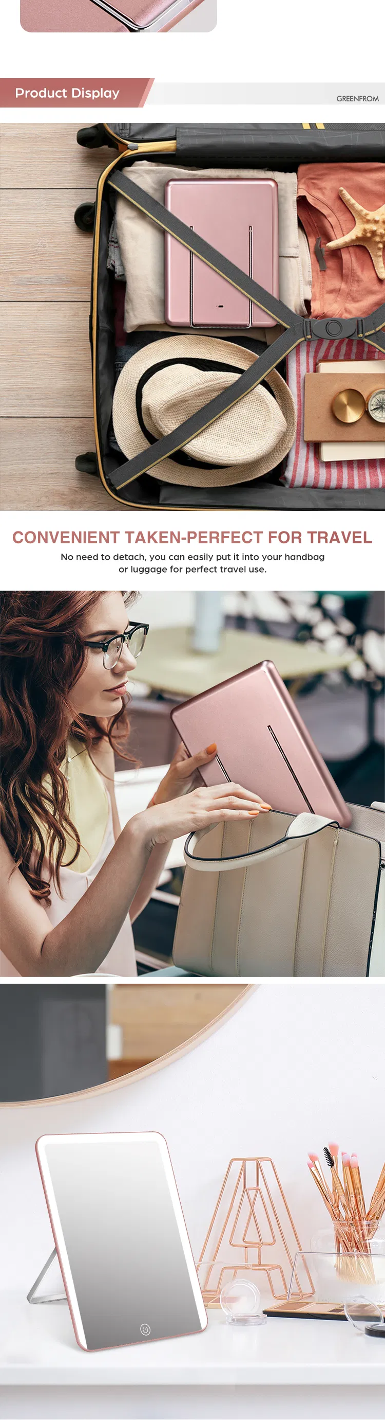 Ultra Thin Table Portable Makeup LED Slim Vanity Mirror for Travel
