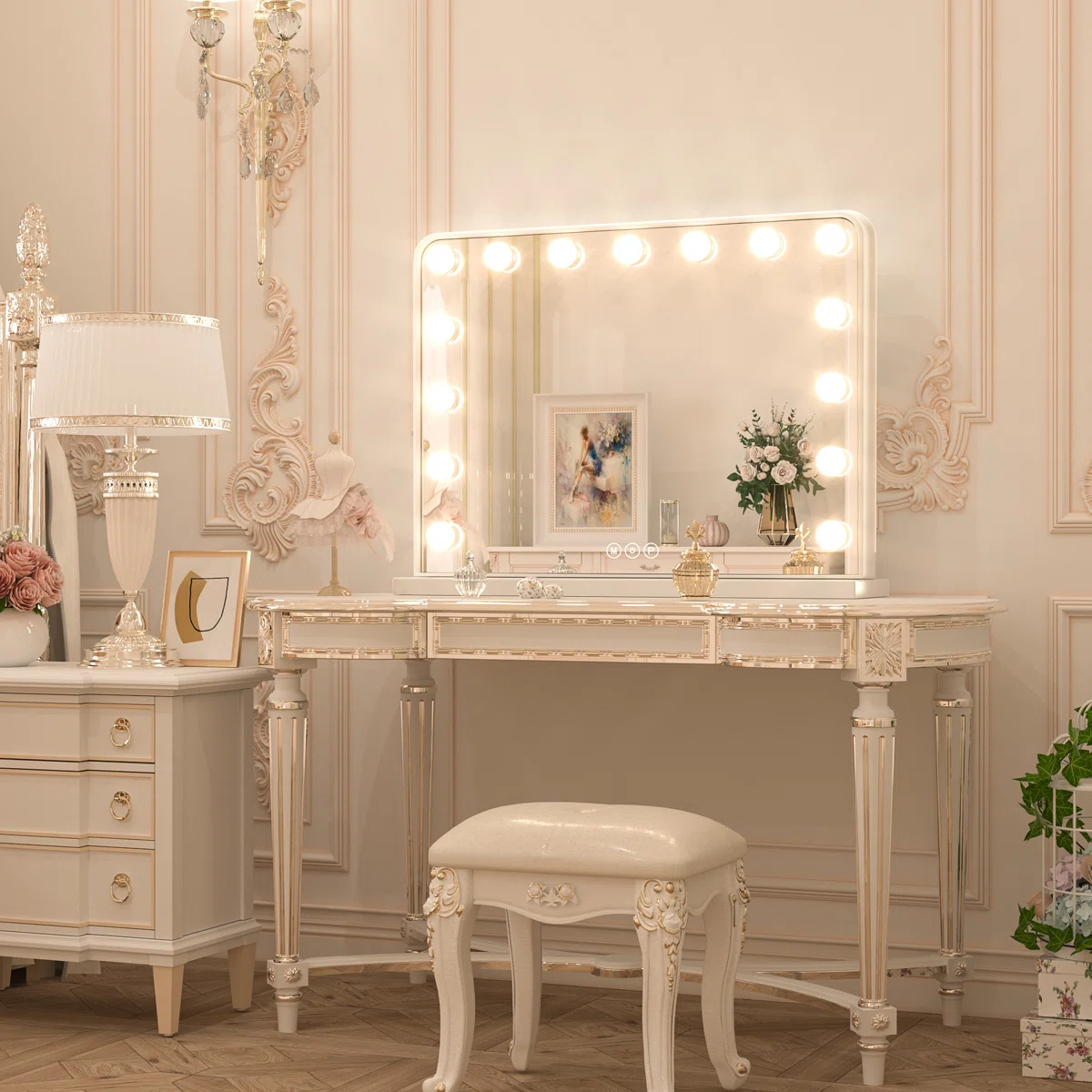 LED Lighted for Hollywood Makeup Vanity Mirror Luxury Bathroom Vanity Mirror with Adjustable Dimmable Memory Function for