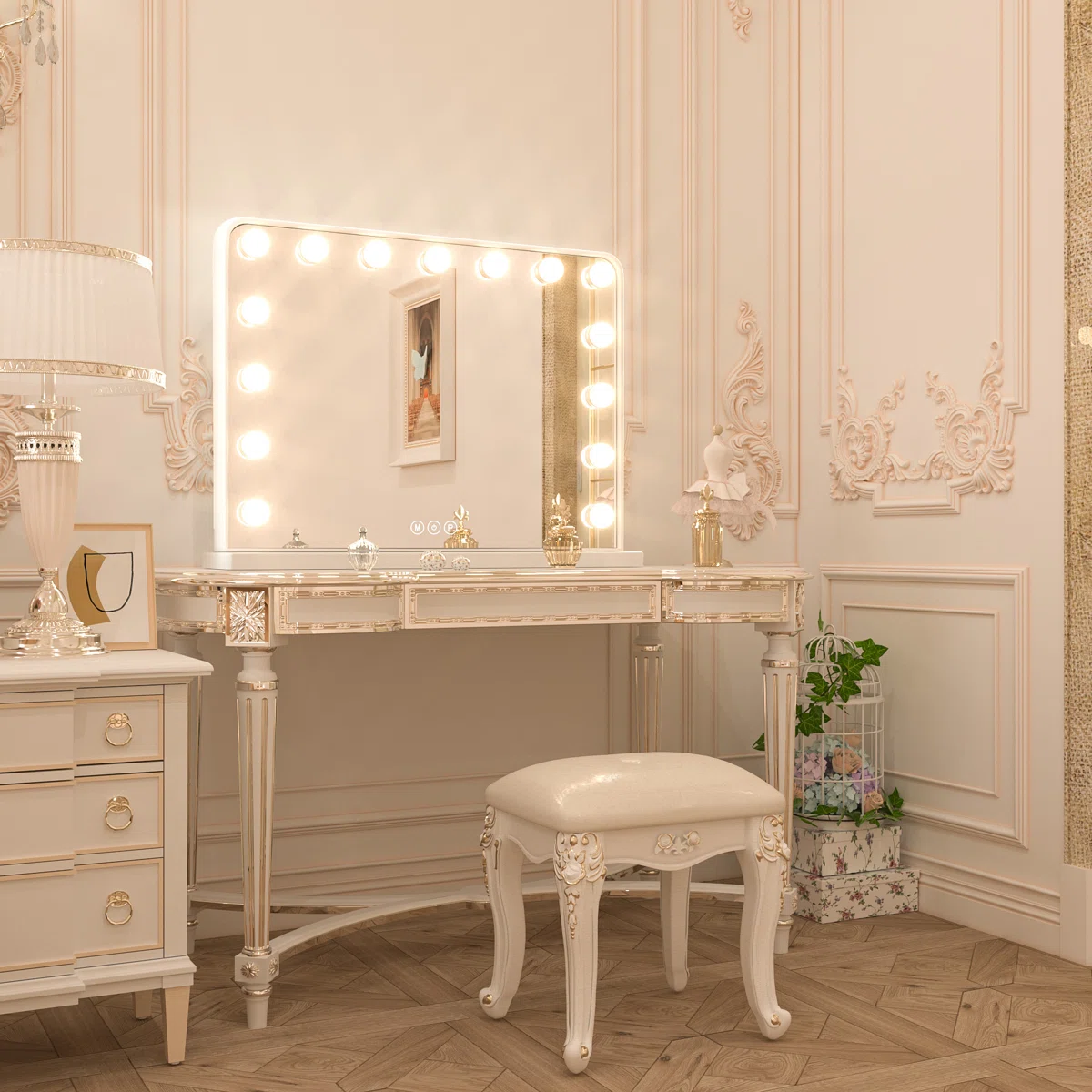 LED Lighted for Hollywood Makeup Vanity Mirror Luxury Bathroom Vanity Mirror with Adjustable Dimmable Memory Function for