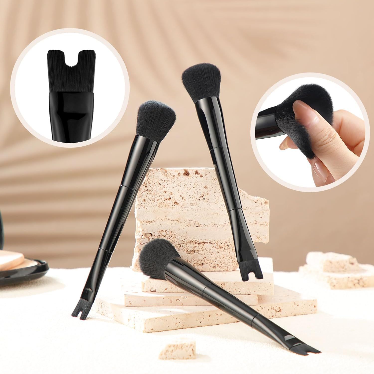 2-in-1 Double-Headed U-Shape Contour Powder Brush for Nose Shadow Highlight &amp; Concealer Makeup with Comfortable Handle