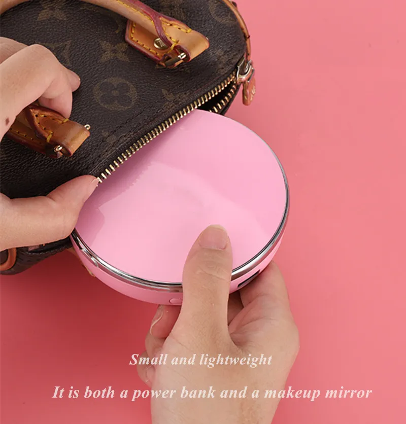 LED Compact Mirror Rechargeable 1X/10X Magnification Dimmable Travel Makeup Mirror Handbag Handheld Double Sided Mirror