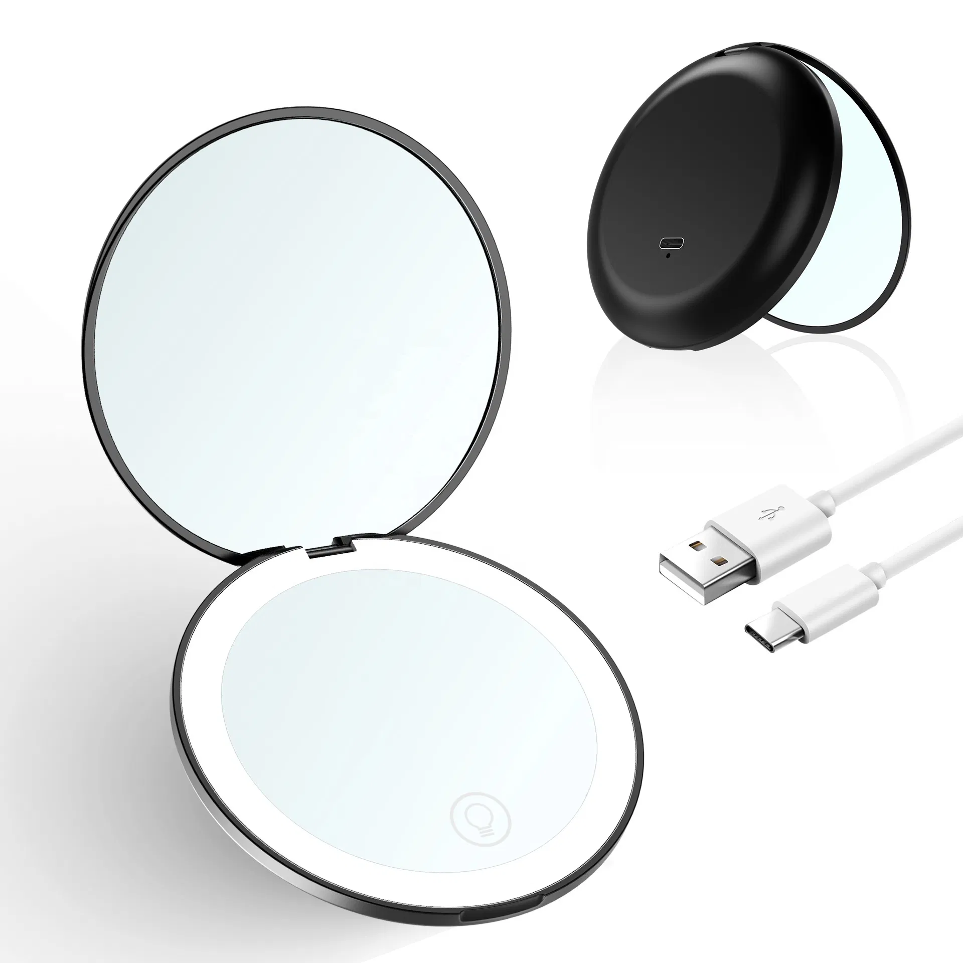 Travel Collapsible LED Light USB Charging Portable Touch Screen Makeup Mirror