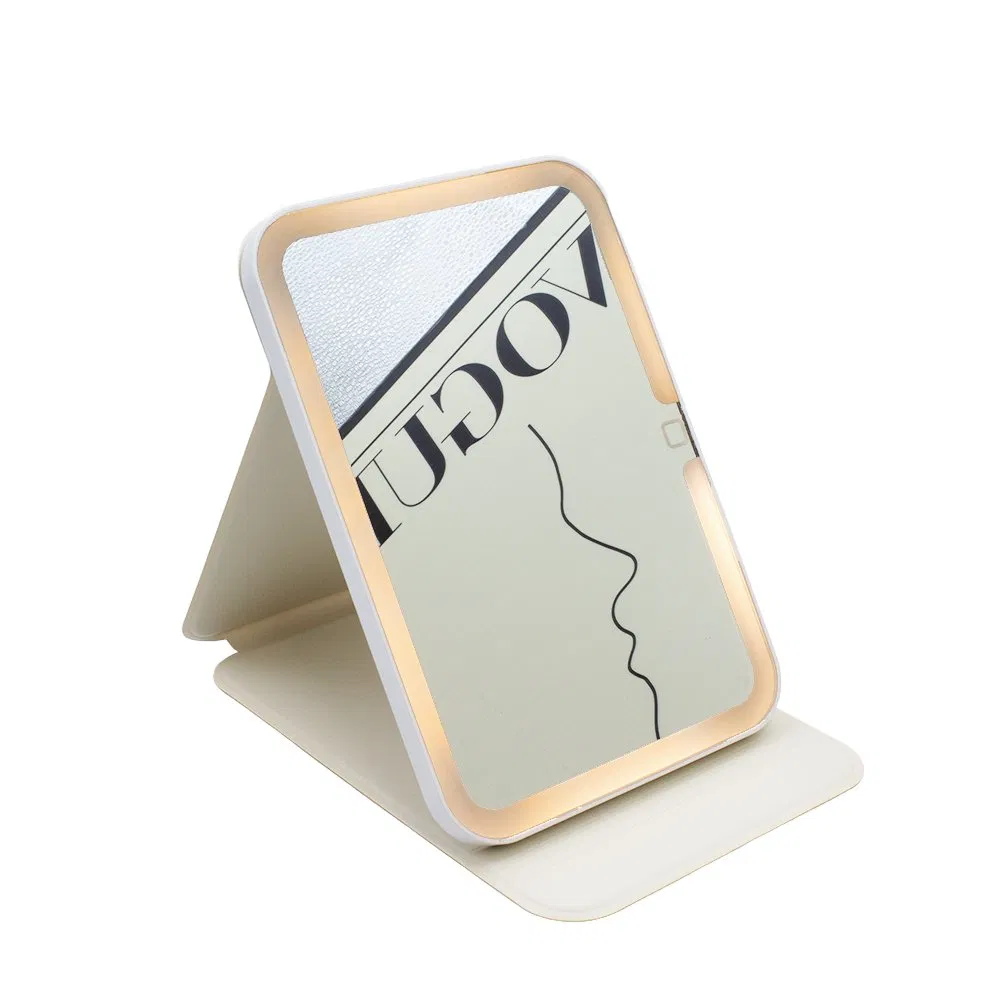 LED Square Case Travel Makeup Mirror with Three-Color Lighting